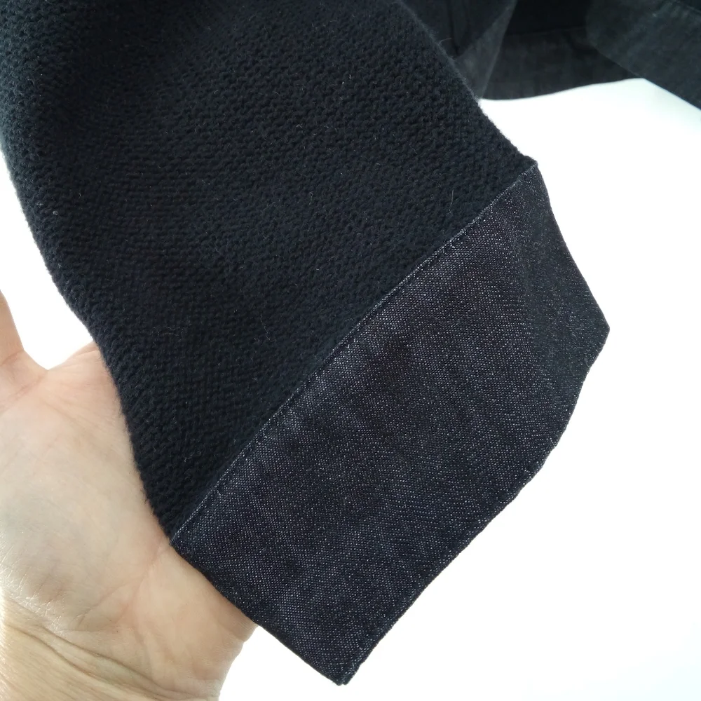 Allison Daley 100% Cotton Black Knit Denim Trim Full Zip Light Jacket L